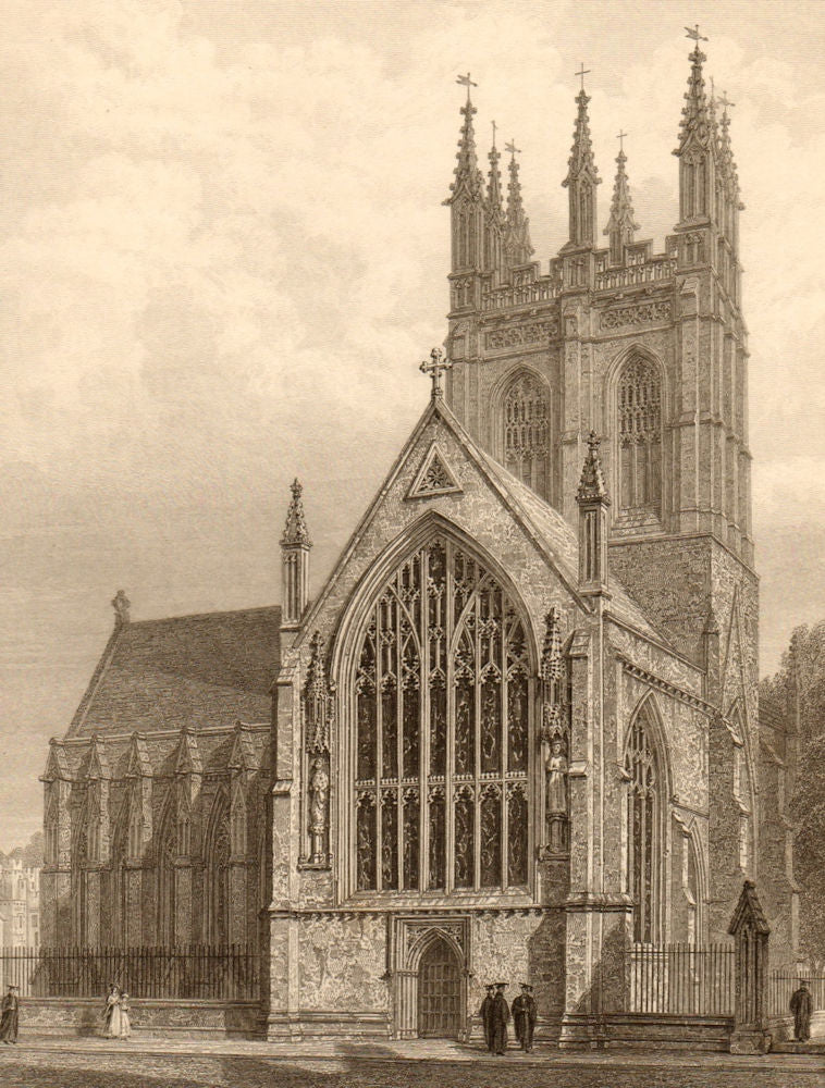 Merton College Chapel, from the S.W., Oxford, by John Le Keux 1837 old print